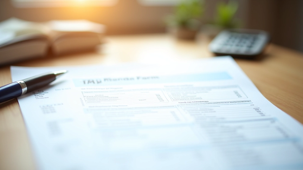 Formulário de declaração de IRS com secção de deduções preenchida, caneta e calculadora ao lado
