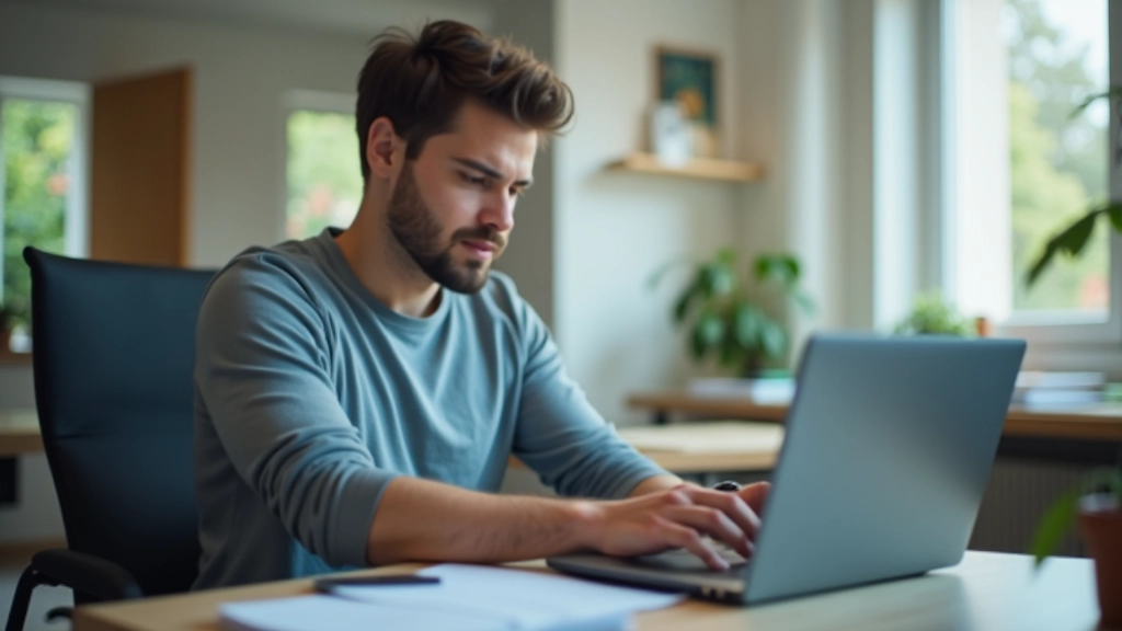 Homem a trabalhar no computador, consultando o Portal das Finanças